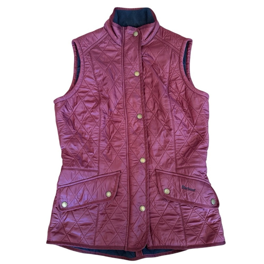 😍2 for $20 Barbour Cavalry Gilet Quilted Vest in Maroon – Size 8
